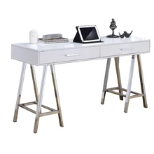 Homfa – Table de bureau blanc 154x22x32 pieds, Table d'écriture Durable pour ordinateur de Studio, bureau, chambre à coucher avec 2 tiroirs