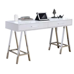 Homfa – Table de bureau blanc 154x22x32 pieds, Table d'écriture Durable pour ordinateur de Studio, bureau, chambre à coucher avec 2 tiroirs 