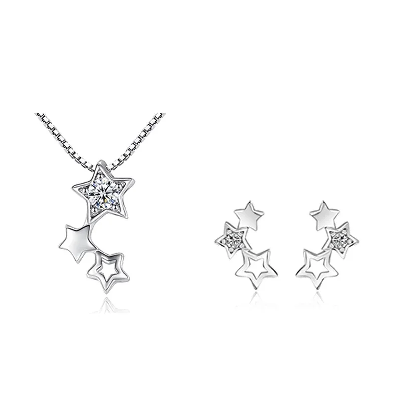 2021 New 925 Sterling Silver Cute Heart Jewelry Set For Women Pendant Necklace Earrings Set Fashion Jewelry Wholesale