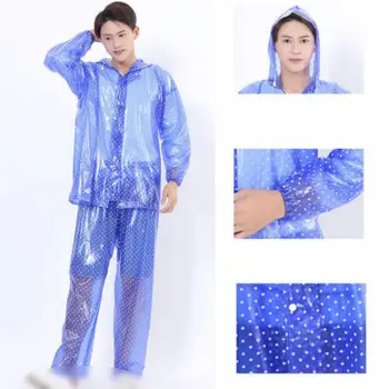 

EVA Raincoat Adult Split Transparent Polka Dot Raincoats Thickened Printed Zipper Set Poncho Comfortable Reusable Camping