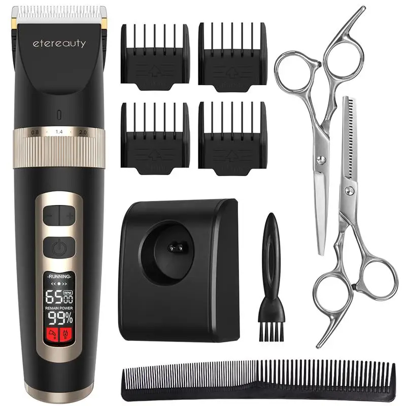 

Smart LCD Rechargeable Mute Hair Clipper Trimmer Grooming Set with Comb and Scissors for Adults and Kids (UK/US Plug)