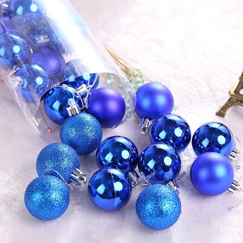 24Pcs Glitter Christmas Balls Party Xmas Tree Hanging Ornament Decoration - Цвет: Blue