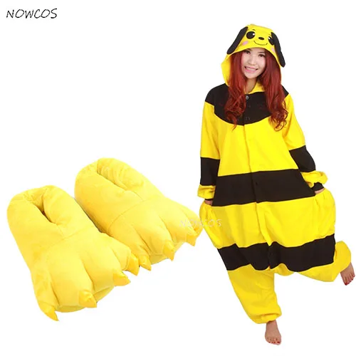 costume and shoes Для взрослых, женщин, мужчин, пчела, новые костюмы, лапы, обувь, мультфильм, пчела, комбинезоны, косплей, пижамы, одежда для сна, зимние пижамы, Хэллоуин, вечерние - Цвет: costume and shoes