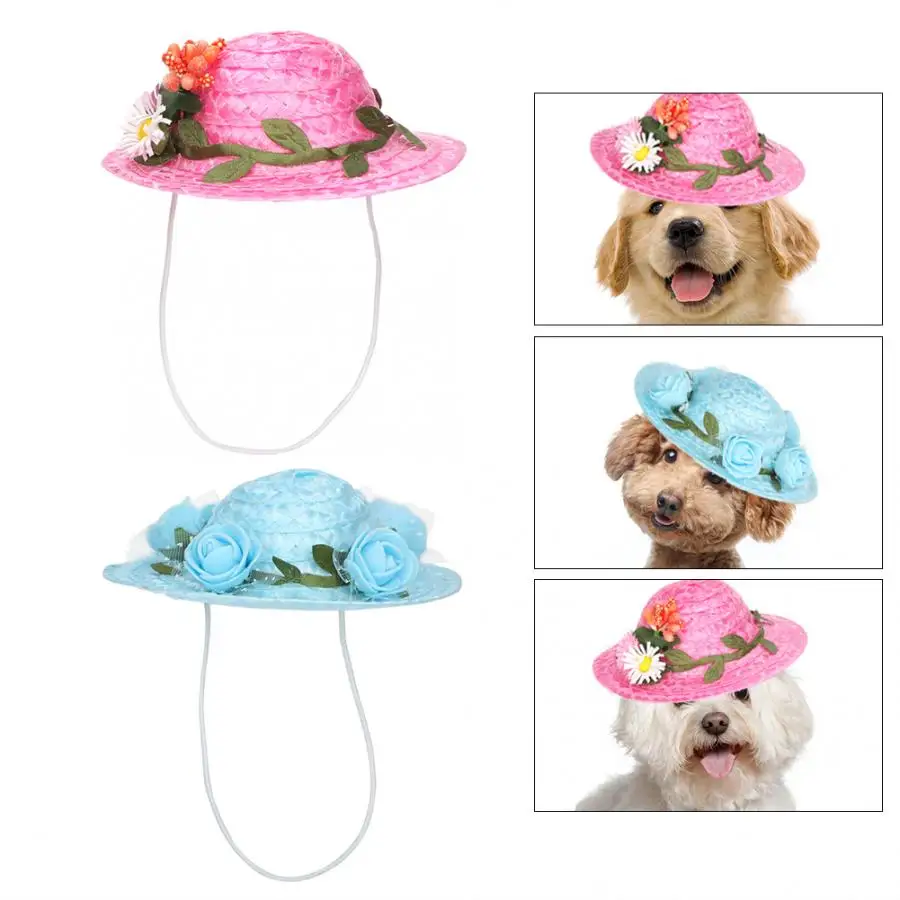 Pet Sunhat тканевая, соломенная шляпа с цветами Собака Лето милый цветок шляпа декоративная шляпа