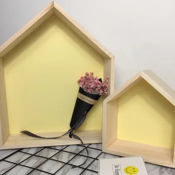 

2pcs Nordic Wooden Storage Rack Box House Shaped Decorative Wall Hanging Shelf Living Room Storage Holders Organizer SL
