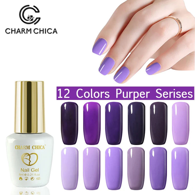 

CHARM CHICA Gel Nail Polish Purple Series Hybrid Varnishes Nude Gray Color Long Lasting Nails Art Esmalte Vernis Semi Permanant
