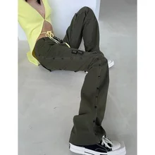 Fernan Hip Hop Jeans High Waist Flare Pants Women Vintage Green Hippie Cargo Pants Streetwear Patchwork Gothic Fashion Trousers