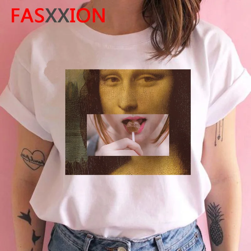 Mona lisa, женская футболка, новинка, Забавный гранж, kawaii, ulzzang, футболка, женская, короткий рукав, эстетический топ, футболки, повседневная, с круглым вырезом - Цвет: 2062