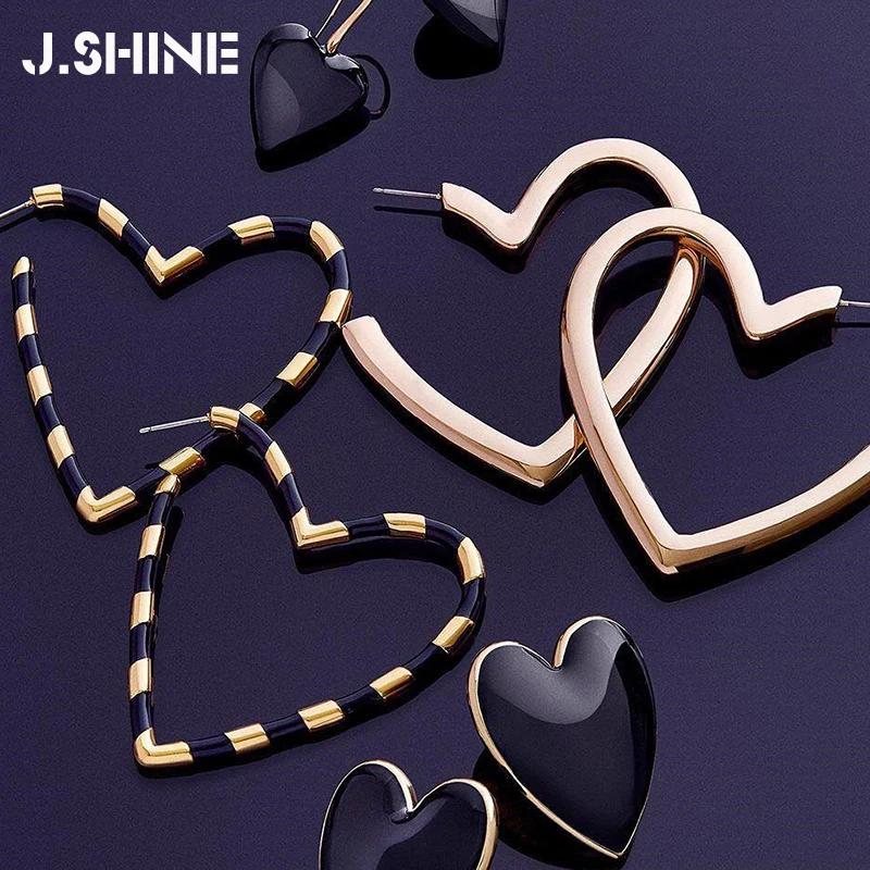 JShine минималистичные золотые металлические серьги в форме сердца, серьги-кольца, эмалированные серьги, большие массивные Модные женские ювелирные изделия, аксессуары
