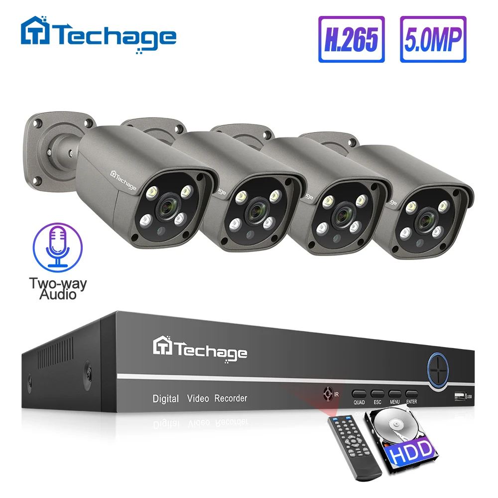 Techage H.265 4CH 5MP POE NVR Kit CCTV System Zwei Weg Audio AI IP Kamera IR Im Freien Wasserdichte Video Sicherheit überwachung Set Techage H.265 4CH 5MP POE NVR Kit CCTV System Zwei Weg Audio AI IP Kamera IR Im Freien Wasserdichte Video Sicherheit überwachung Set