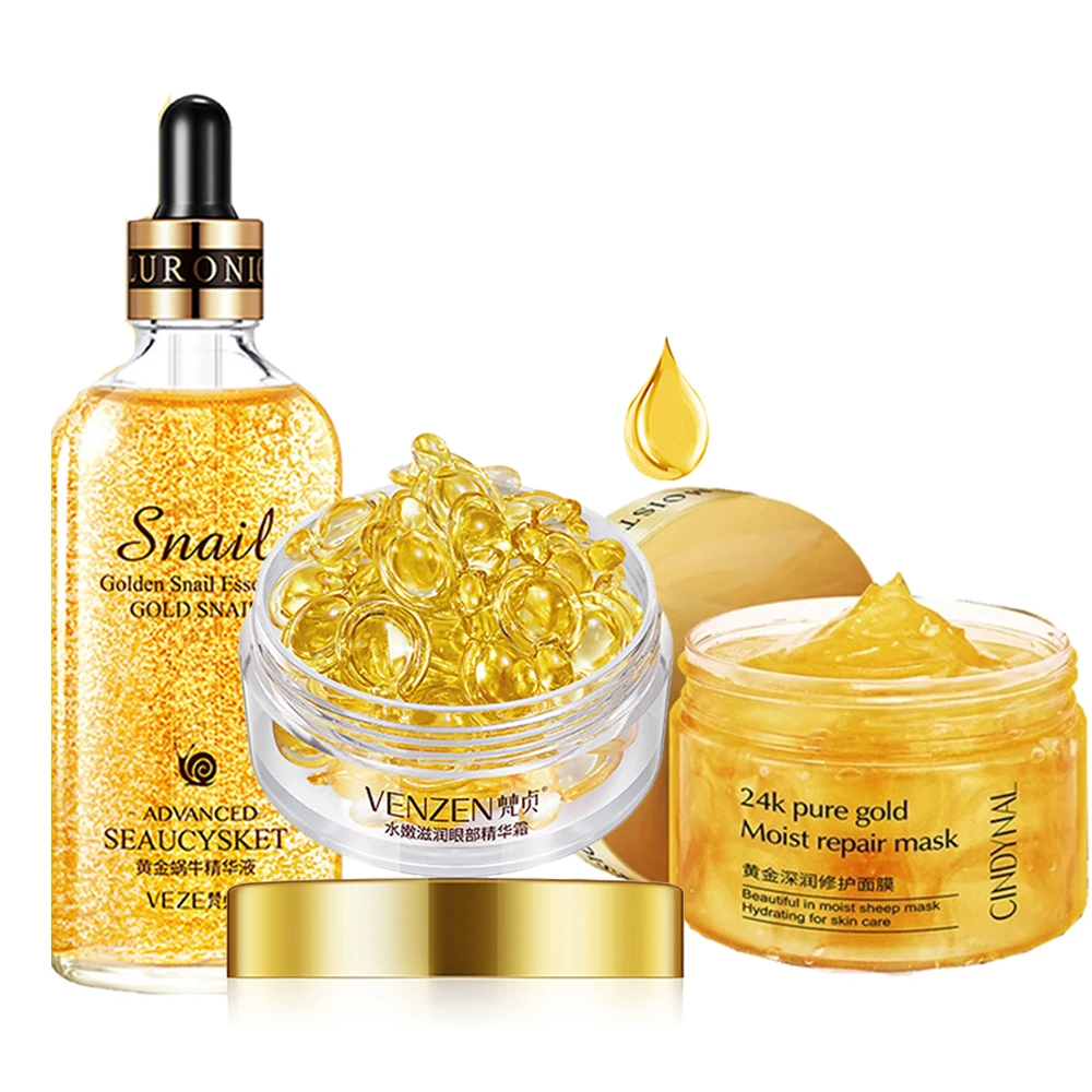 

Наборы для лица Набор для ухода за кожей 24K Gold Moisturizer Отбеливающая сыворотка для лица Глубоко питательная маска для лица для сна Крем для глаз против морщин