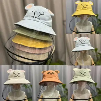 

50-53cm Kids Baby Hat protect virus bucket hat Anti Dust Flu Protection Hats +Face Cover Windproof Cap Hat Cute Bear Caps
