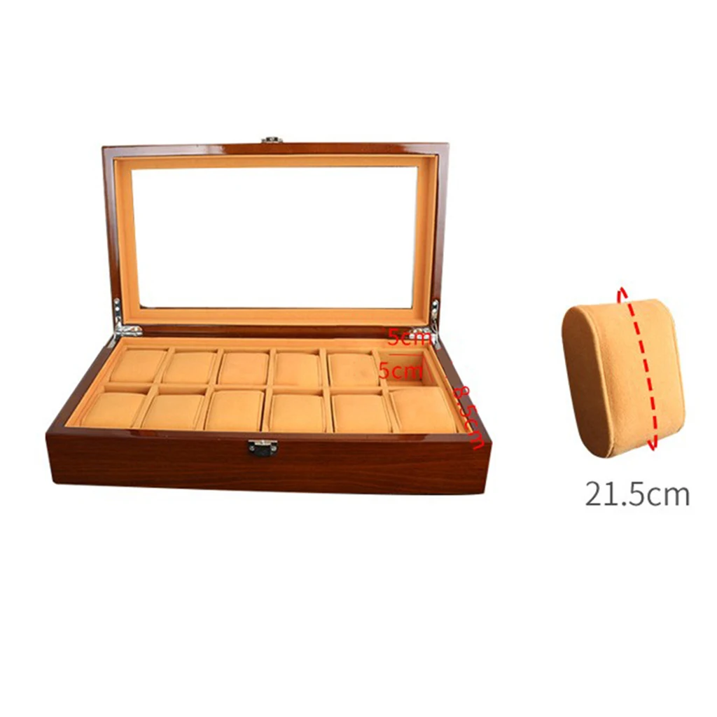 

Mens Wooden Watch Box Display 12 Slots Jewelry Organizer Storage Case with Clear Glass Top, 14.57x8.46x3.35 inch