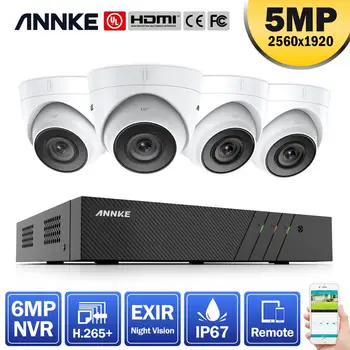 

ANNKE 8CH HD 5MP POE Network Video Security System 6MP H.265+ NVR With 4X 5MP 30m EXIR Night Vision Weatherproof WIFI IP Cameras