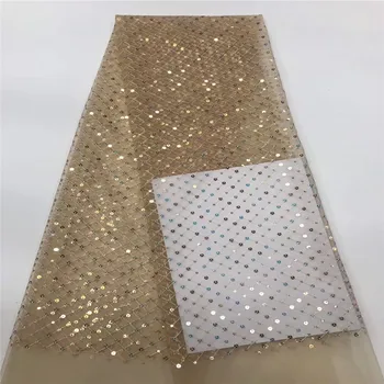 

Black New Design African French Lace Fabric 2020 gold High Quality Lace Material With Sequins Nigerian Lace Fabrics For Dress
