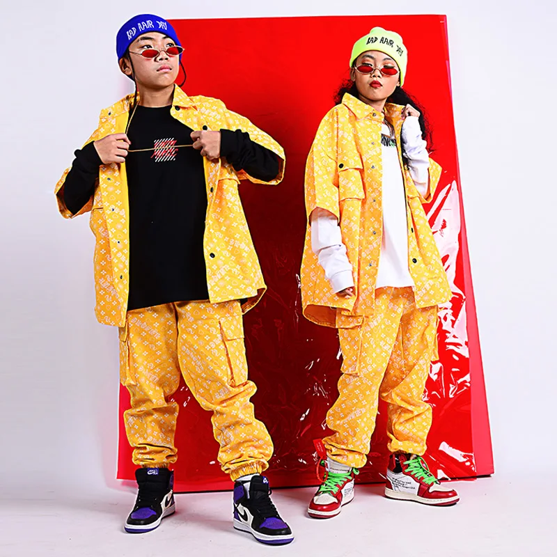 Детская желтая куртка с принтом в стиле хип-хоп для мальчиков брюки костюм