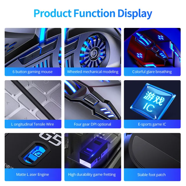 Ratón de juegos 6D de 3200DPI, Mouse silencioso LED luminoso ajustable USB para ordenador portátil, PC, mecánico, 4 de alta velocidad - Imagen 3