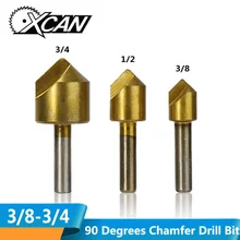 XCAN 3 шт 3/8 ''1/2'' 3/4 ''Одиночная флейта 90 градусов фаска сверло набор титановое покрытие Зенковка сверло дерево/Металл сверло