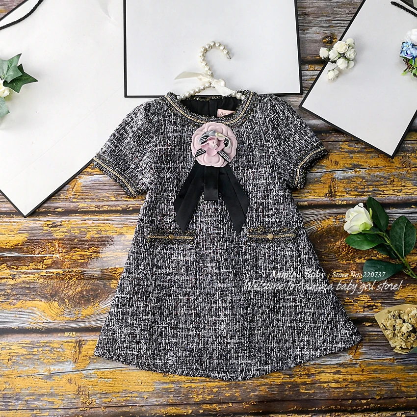 

1965A Floral Brooch Princess Toddler Baby Girl Christmas Dress New Fall Winter Party Kid Dress ForGirl Thanksgiving Baby Clothes