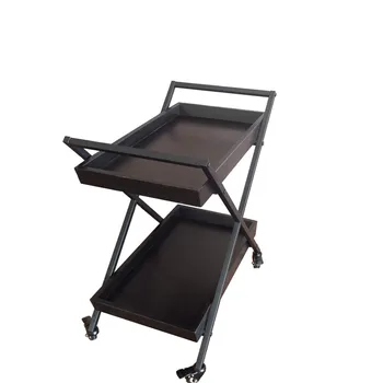 

Vintage Solid Wood Wrought Iron Dining Car Hotel KTV Wine Service Car Mobile Home Dining Tray Storage Restaurant Trolley
