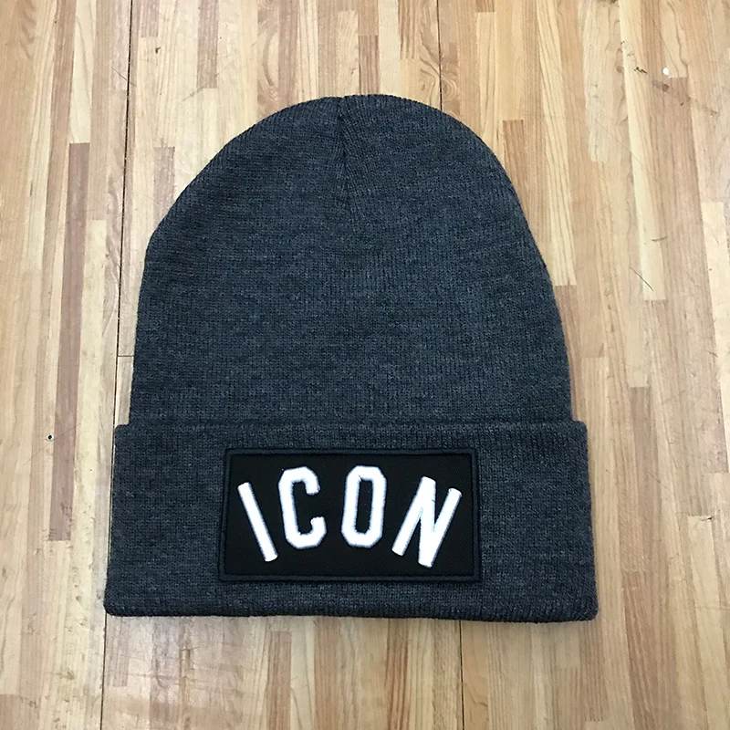 Мужские шапки, зимние мужские женские Лыжные шапки Skullies, качественная вязаная зимняя шапка с вышитыми буквами - Цвет: Темно-серый