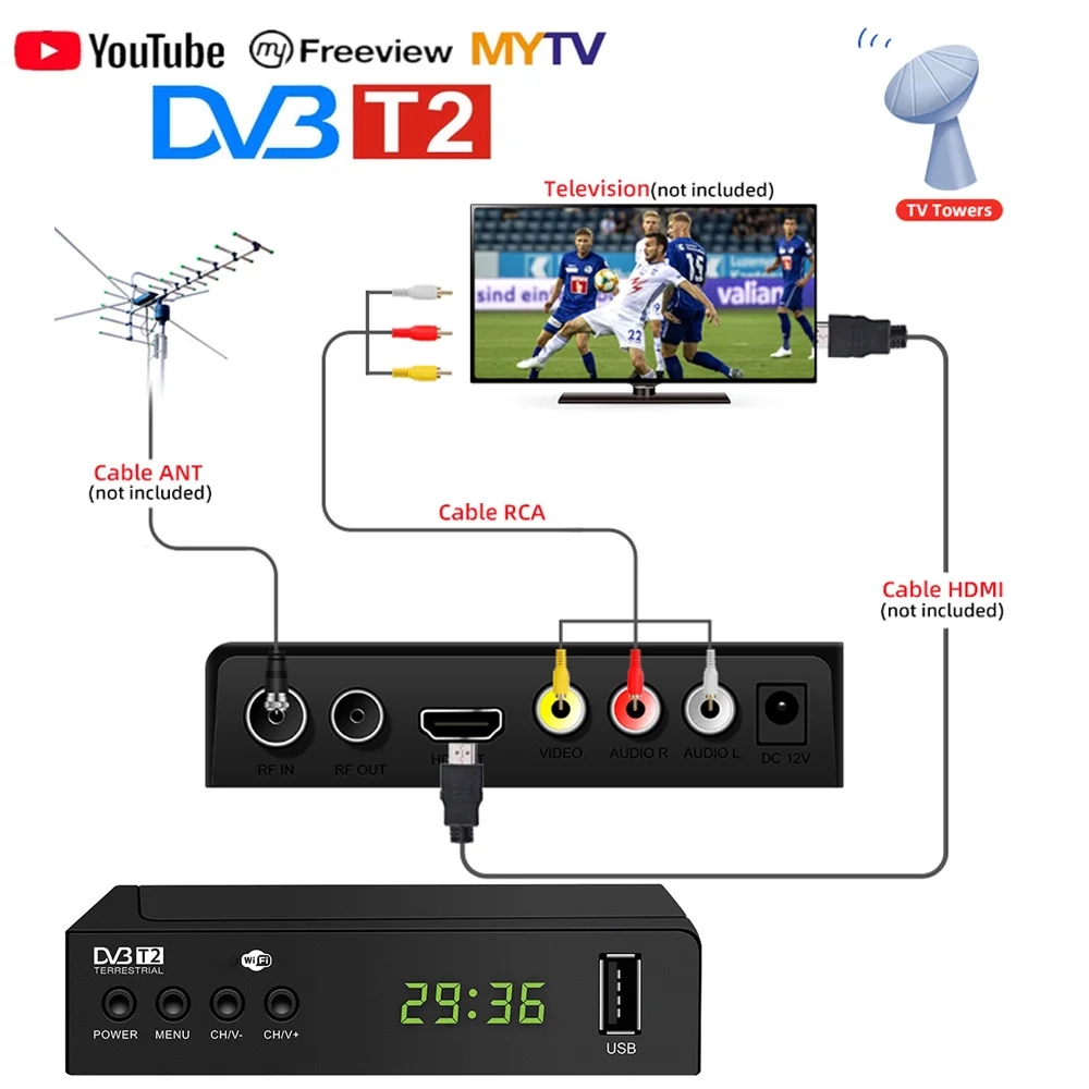 ТВ-тюнер DVB-T2 ТВ-приставка Vga DVB T2 для цифрового ТВ-приемника приемник Wi-Fi внешняя