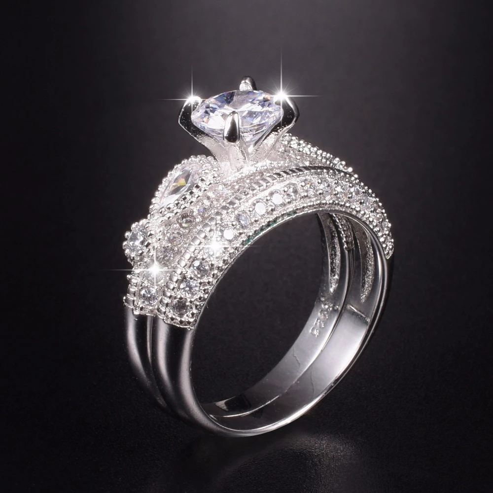 de anillos de compromiso 2 en 1 para mujer, joyería de plata de 925 con diamantes de imitación 1,2 quilates, cuatro garras, diseño de dragón de lujo|Anillos| - AliExpress