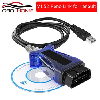 

Renolink USB Diagnostic Cable For Renault pin code ECU Programmer Key Programming Airbag Reset Reno Link V1.52 OBD2 Programmer