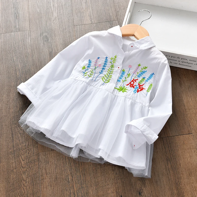 2019 New Embroidery Flowers Spring And Autumn Dress Girls Cotton Net Yarn Splice kids dresses for girls | Детская одежда и обувь