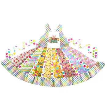 

Boutique children's clothes Easter plaid sleeve hem cute pattern stitching party dress girl twril dress