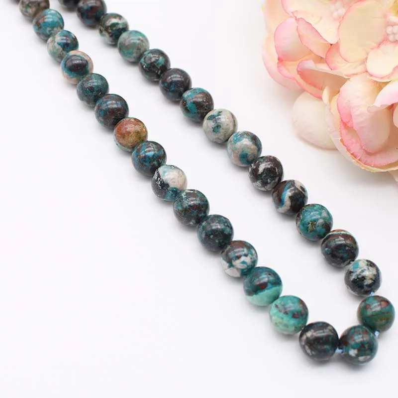Natural real smooth Phoenix stone round stone beads 15.5“