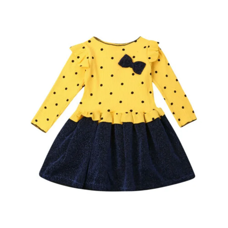 

Toddler Kids Baby Girl Autumn Long Sleeve Dress Patchwork Party Dress Polka Dot Printed Casual Princess Dresses Children Dresses