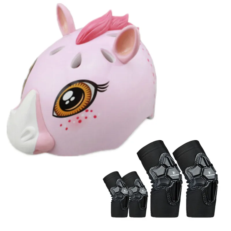 Set Pink Детский велосипедный шлем для мальчиков и девочек, для спорта на открытом воздухе, безопасный велосипедный шлем для катания на коньках, мультяшный шлем с наколенниками/налокотниками, Высокоплотный велосипедный шлем - Цвет: Set Pink
