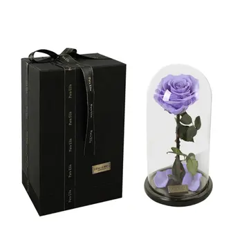 

Enchanted Rose Handmade Preserved Rose Glass Dome on Wood Base N1HA