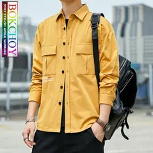 Винтажная Мужская рубашка с длинным рукавом, новинка, сплошной цвет, хлопок, мото и Байкер, рабочая одежда, Bokchoy-оставайтесь стильными во время работы