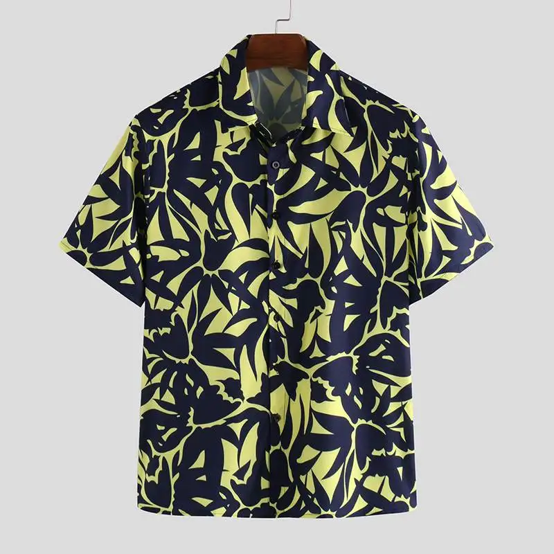 Summer Printed Men Hawaiian Shirt Short Sleeve Casual Vacation Camisas Hombre Lapel Beach Shirts Streetwear S-3XL INCERUN 7