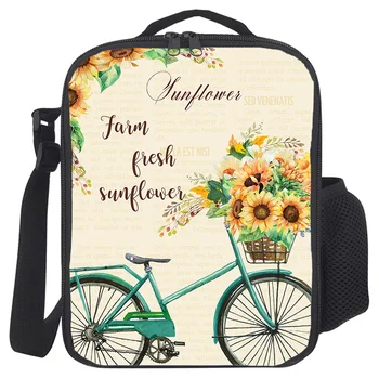 

Portable Lunch Bag For Women Kids Men Bicycle Sunflowers Insulated Box Tote Bag Thermal Cooler Food Bag