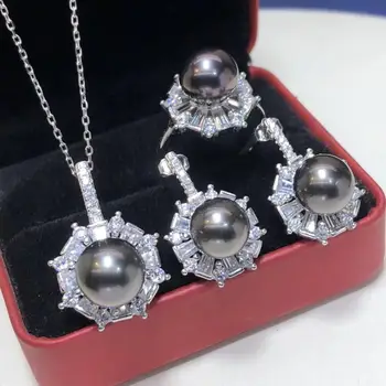 

D110 Fine Jewelry Natural Fresh Water Purple Pearls 9-12mm Female's Jewelry Sets for Women FIne Jewelry Sets