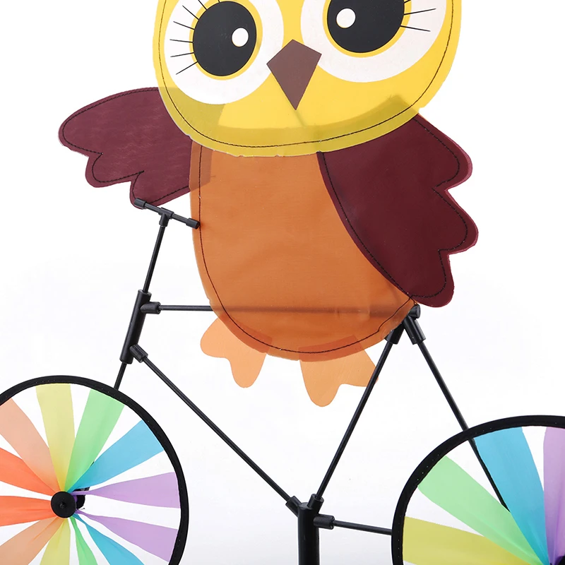 Kids Toys Coffee 3D Animal Owl On Bike Windmill Pinwheel Whirligig Garden Lawn Party Windmill Toys Kids Gift Outdoor Decor