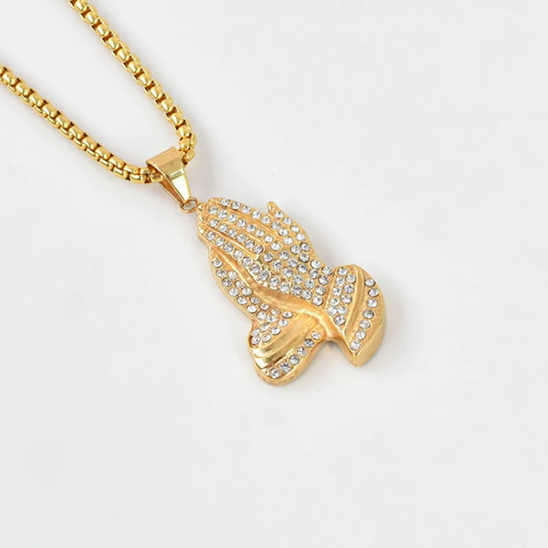 Rhinestones Angel Hip Hop Pave Rhinestone Praying Angel Pendants /& Necklaces Titanium Steel Gold Chain Men Big Crystal Jewelry Brother Lucky Gifts