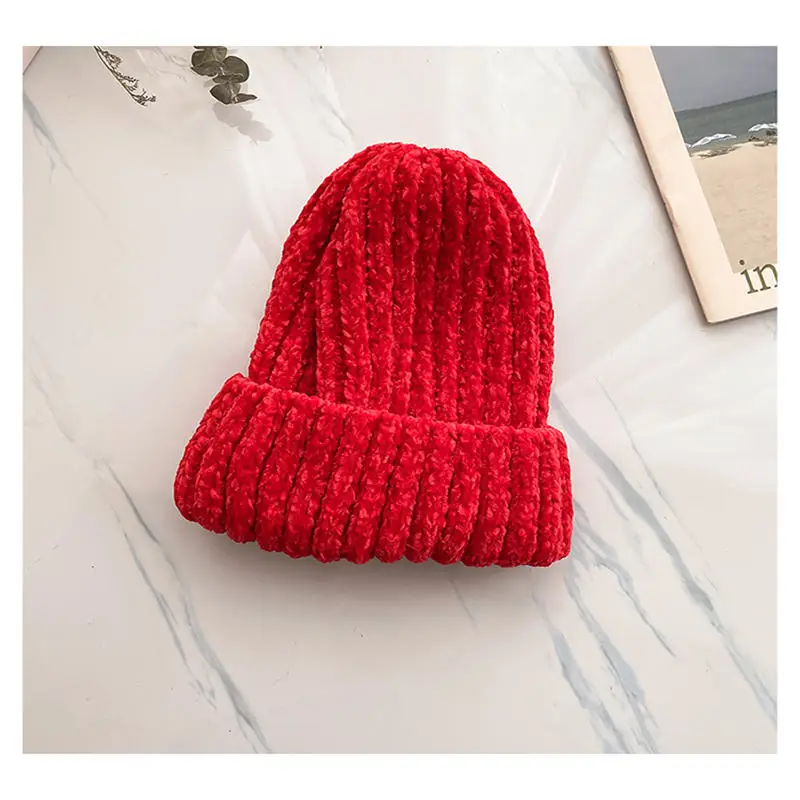 new corduroy knitted wool hat winter woman's beanies Double thick warm Cold-resistant bean hat Super soft Solid material