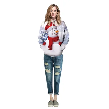 

Casual Hooded Cartoon 3D Printed Sweatshirt Plus Size Women 2019 Warm Winter Thicken Hoodies Woman Christmas Funny Snowman Hoody