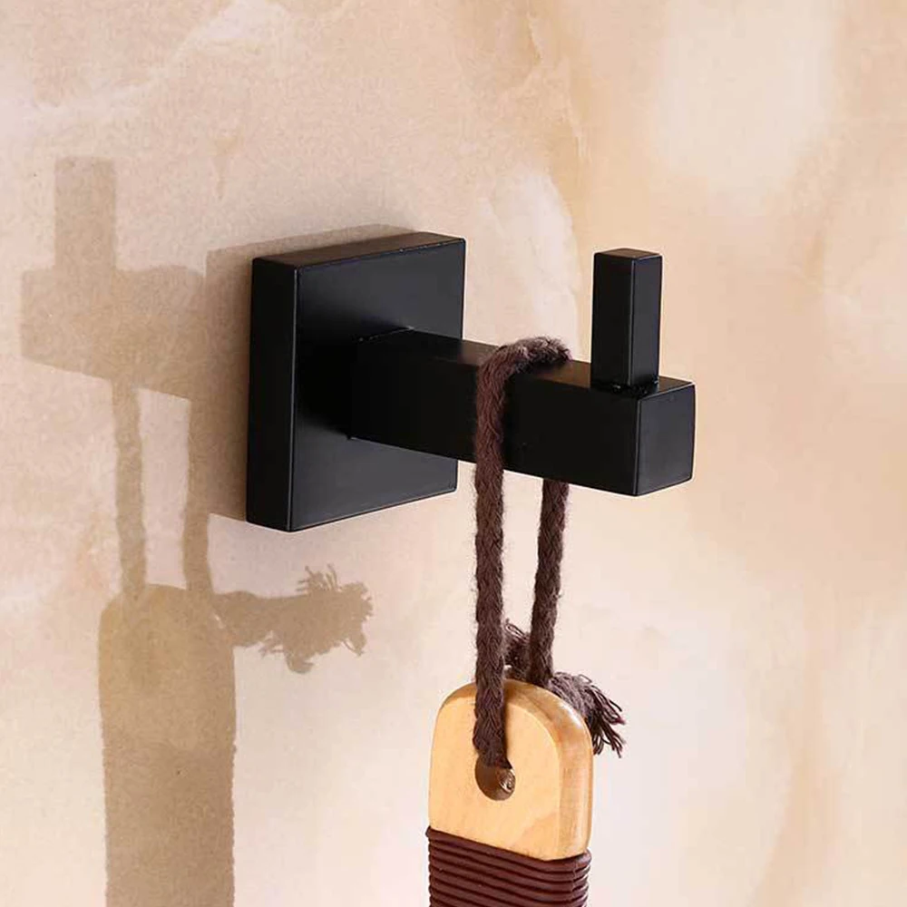 Bathroom Hardware Wall Mounted Clothes Hat Towel Hanger Black Painted Single Robe Hook Stainless Steel