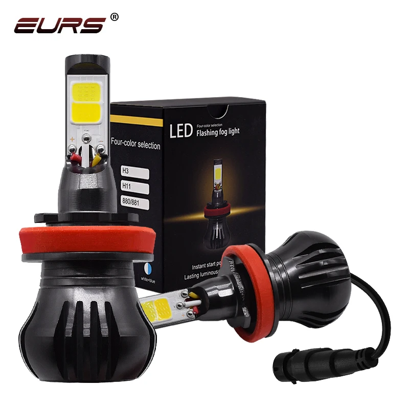 EURS 2 шт. двухцветная противотуманная фара H3 светодиодный 880 H11 9005 9006 H7 головной