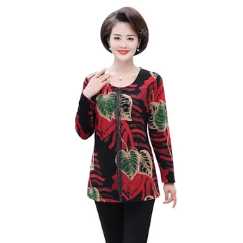

Long Sleeves T-Shirts Middle Age Women Slim Pullover Bottom Shirt 2020 Fall New Plus Size Mother Tops O-Neck Female Tee Shirt