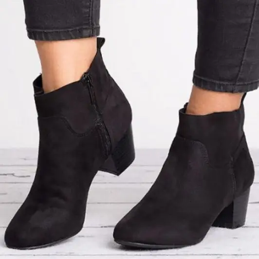 

Oeak New Vintage Boot Women Buckle PU Leather Women Short Boots Square Heels Fashion Pointed Toe Ankle Zipper Breathable Boots