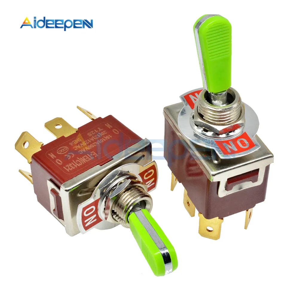 

E-TEN(C)1321 Toggle Switch Red 6 Pin ON-ON Switch ON-OFF Silver Contactor 50000 Times Lifespan 250V 16A 31.5*19.5MM Green Handle