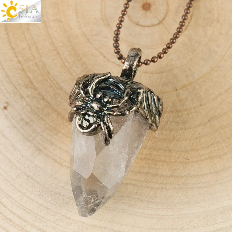 White Crystal Chain Csja конус граненый античный серебряный цвет Медальон натуральный камень розовый кристалл Lapis паук для женщин и мужчин цепочки, Винтажные Украшения G160 - Окраска металла: White Crystal Chain