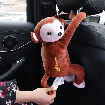 

Creative Monkey Tissue Box Holder Plush Cartoon Tissue Cover Paper Holder Napkin Box Paper Storage for Car Home, Brown, Pink