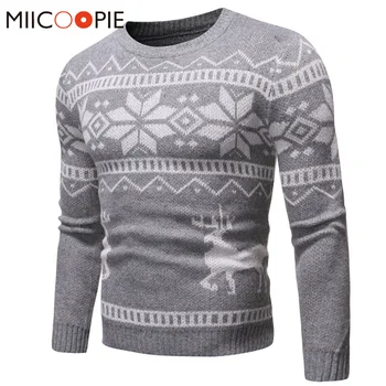 

Christmas Elk Pullover Men Winter Fashion Snowflake Print Long Sleeve Mens Sweater Coats Classic Slim Round Neck Erkek Mont XXL